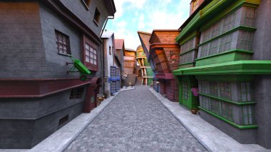 Parke taşlı sokakların 3 boyutlu canlandırması