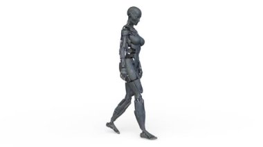 3D rendering of a female robot walking face down