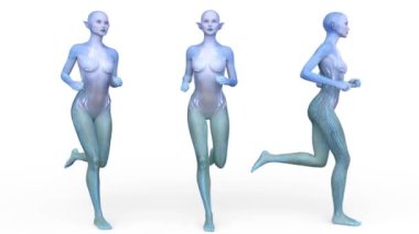 3D rendering of a running female alien