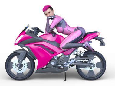 Süper kadın sürücünün 3B görüntüsü