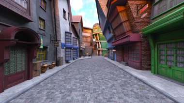 Parke taşlı sokakların 3 boyutlu canlandırması