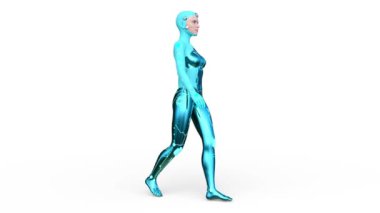 Yürüyen bir kadın sayborgun 3 boyutlu tasviri