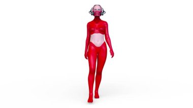 Yürüyen bir kadın sayborgun 3 boyutlu tasviri