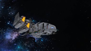 3D rendering of a spaceship and the planet