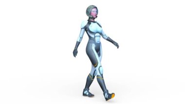 Yürüyen bir siber kadının 3 boyutlu canlandırması