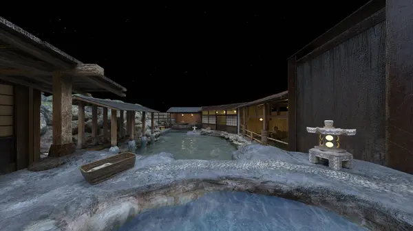 stock image 3D rendering of the Japanese-style inn and open air bath