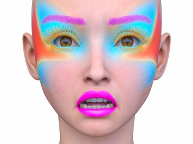 Bir kadının yüzünün 3 boyutlu görüntüsü.