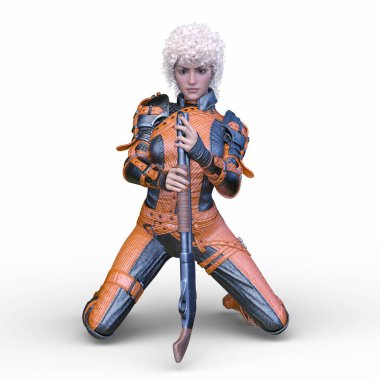 bir kadın savaşçı 3D render