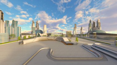 Gelecekteki şehir manzarasının 3B canlandırması