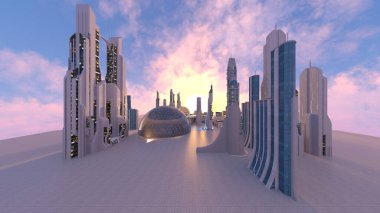 Gelecekteki şehir manzarasının 3B canlandırması