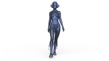 Yürüyen bir kadın sayborgun 3 boyutlu tasviri