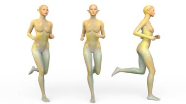 3D rendering of a running female alien