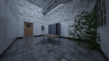 Loş aydınlatılmış yemek mutfağının 3 boyutlu canlandırması