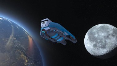 Bir uzay gemisinin ve Dünya 'nın 3 boyutlu canlandırması