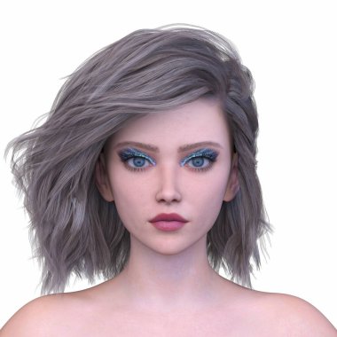 Bir kadının yüzünün 3 boyutlu görüntüsü.