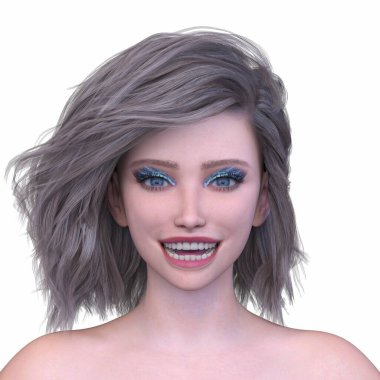 Bir kadının yüzünün 3 boyutlu görüntüsü.