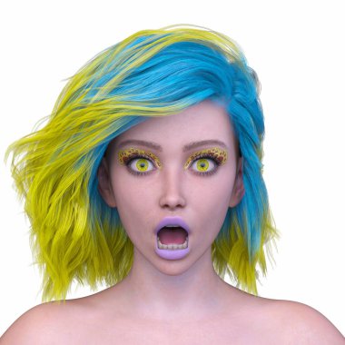 Bir kadının yüzünün 3 boyutlu görüntüsü.