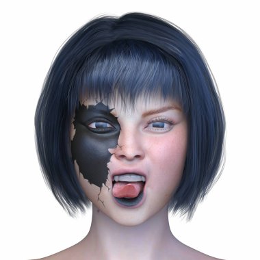 Bir kadının yüzünün 3 boyutlu görüntüsü.