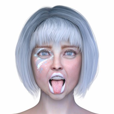 Bir kadının yüzünün 3 boyutlu görüntüsü.