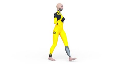 Yürüyen bir kadın sayborgun 3 boyutlu tasviri