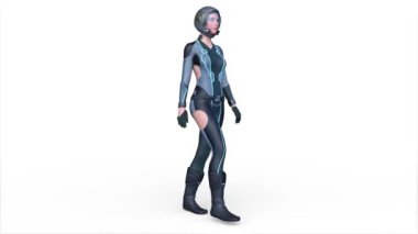 Yürüyen bir siber kadının 3 boyutlu canlandırması