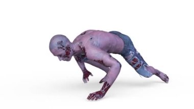 Yürüyen bir erkek zombinin 3 boyutlu canlandırması