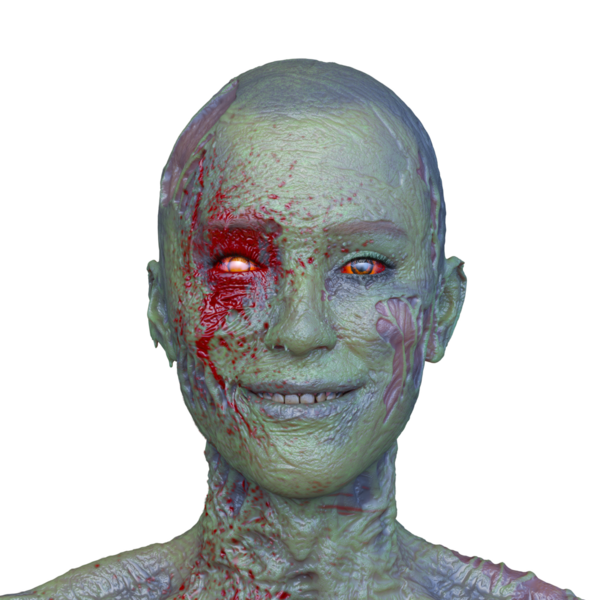 Erkek zombi yüzünün 3 boyutlu hali