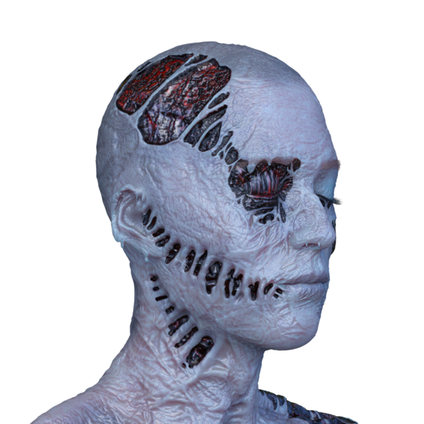 Erkek zombi yüzünün 3 boyutlu hali