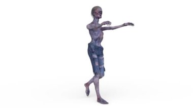 Yürüyen bir erkek zombinin 3 boyutlu canlandırması