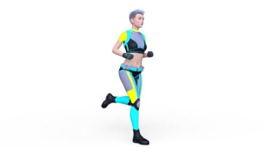 Koşan bir siber kadının 3 boyutlu canlandırması