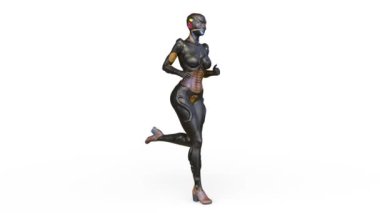 3D rendering of a running female alien