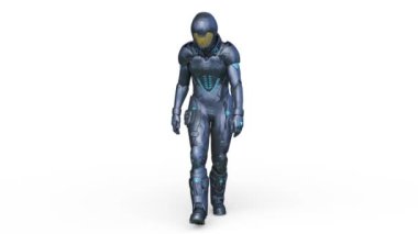 3D rendering of a cyber man walking face down