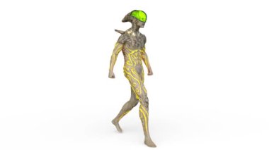 3D rendering of a walking male alien