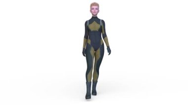 Yürüyen bir siber kadının 3 boyutlu canlandırması