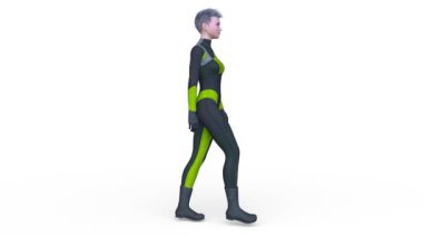 Yürüyen bir siber kadının 3 boyutlu canlandırması