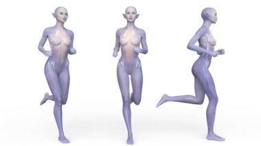 3D rendering of a running female alien