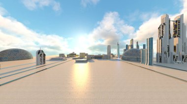 Gelecekteki şehir manzarasının 3B canlandırması