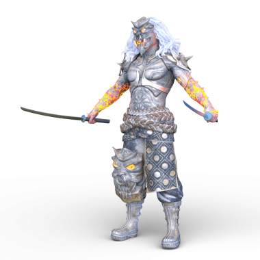 Dev maskeli bir eskrimcinin 3 boyutlu görüntüsü.