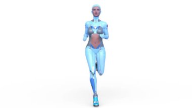 Koşan dişi bir sayborgun 3 boyutlu canlandırması