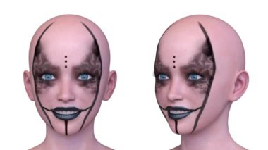 Bir kadının yüzünün 3 boyutlu görüntüsü.