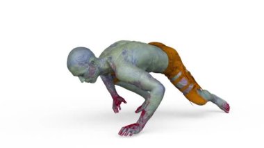 Yürüyen bir erkek zombinin 3 boyutlu canlandırması