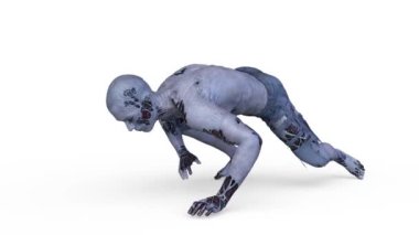 Yürüyen bir erkek zombinin 3 boyutlu canlandırması