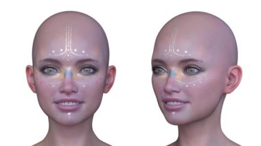 Bir kadının yüzünün 3 boyutlu görüntüsü.