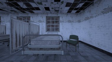Terk edilmiş hastane odasının 3 boyutlu görüntüsü