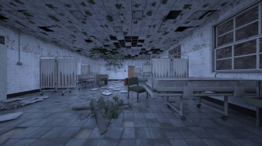 Terk edilmiş hastane odasının 3 boyutlu görüntüsü