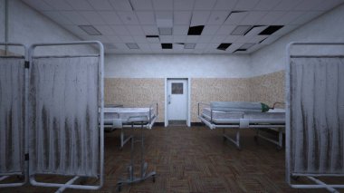 Terk edilmiş hastane odasının 3 boyutlu görüntüsü