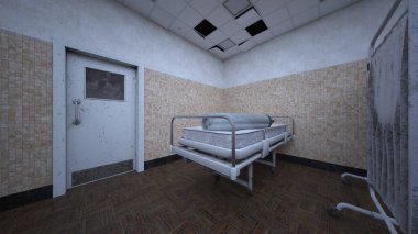 Terk edilmiş hastane odasının 3 boyutlu görüntüsü