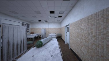 Terk edilmiş hastane odasının 3 boyutlu görüntüsü