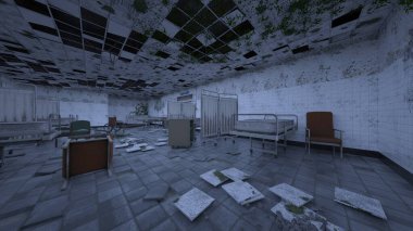 Terk edilmiş hastane odasının 3 boyutlu görüntüsü