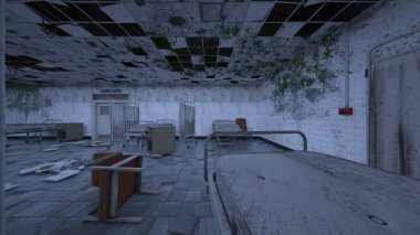 Terk edilmiş hastane odasının 3 boyutlu görüntüsü